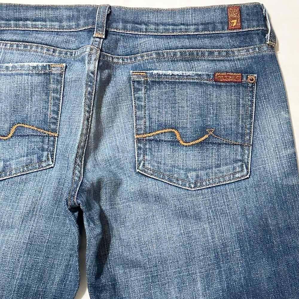 7 For All Mankind Women’s Blue Distressed Low Rise Stretch Bootcut Jeans - 30